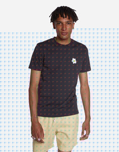 TEE SHIRT COUPE AMPLE NOIR LOGO FLEUR POITRINE  OLOW