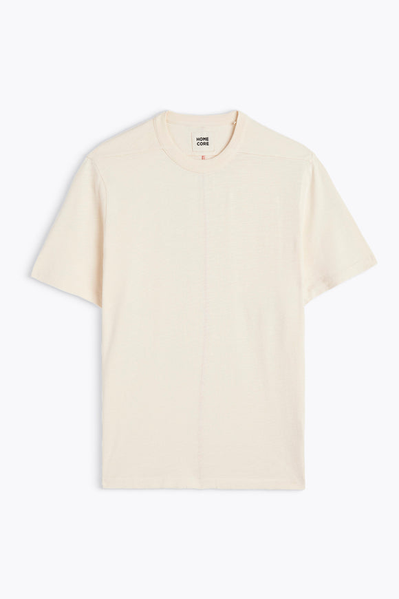 T-SHIRT EN COTO BIO RODGER BEIGE IVOIRE HOMECORE CASUAL ETE LEGER LIGNE ROUGE