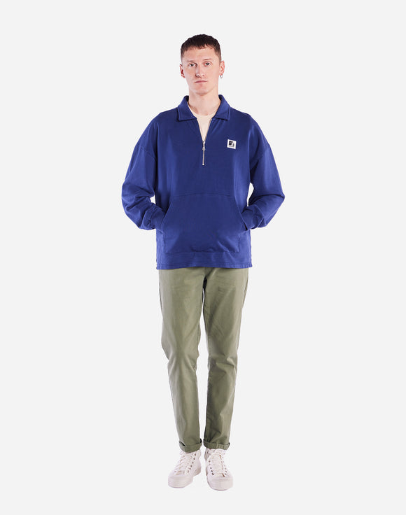 SWEAT ZIP MANSO BLEU OUTREMER  OLOW COUPE LARGE POCHE KANGOUROU LOGO POITRINE 