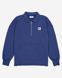 SWEAT SHIRT COL CLASSIQUE ZIPPÉ MANSO BLEU OUTREMER  OLOW COUPE LOOSE POCHE CONFORT 